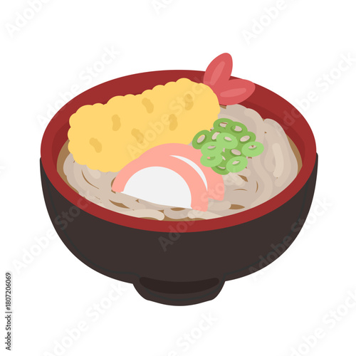 大晦日と年越しそば（天ぷらそば）　イラスト