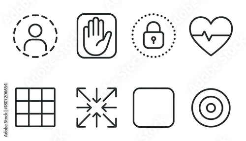 Minimalist dark ui icons: profile, security, heartbeat, grid, expand, button, target