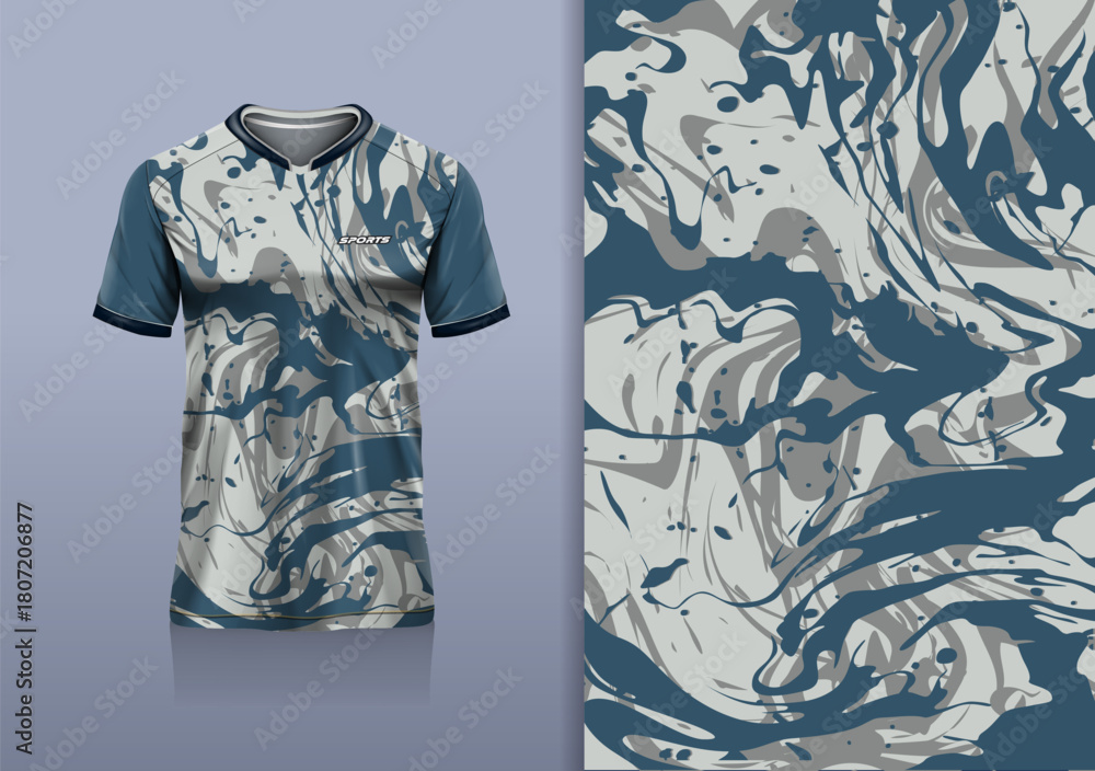 Obraz premium T-shirt mockup abstract texture grunge water sport jersey design for football, soccer, racing, esports, running, gray blue color