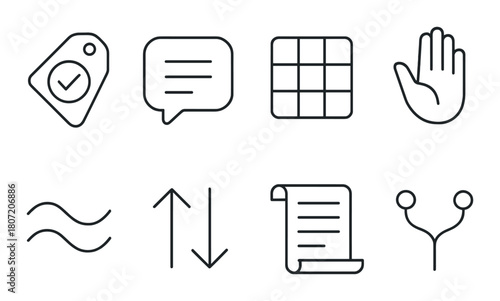 Set of eight minimalist icons on gradient background