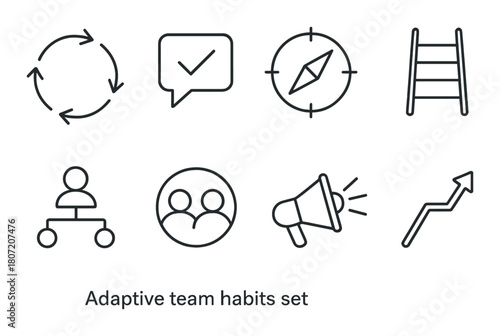 Adaptive team habits set: business icons for strategy and communication