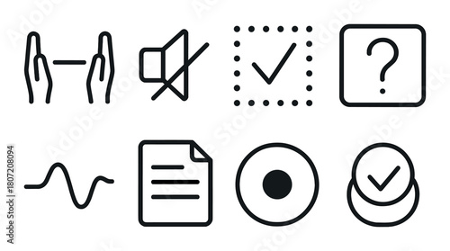 Set of 8 dark themed communication and multimedia icons