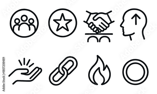 Minimalist icon set: teamwork, success, growth, and connection symbols