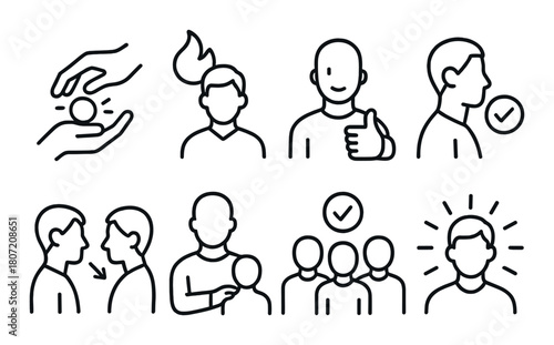 Icons representing social interaction and communication concepts