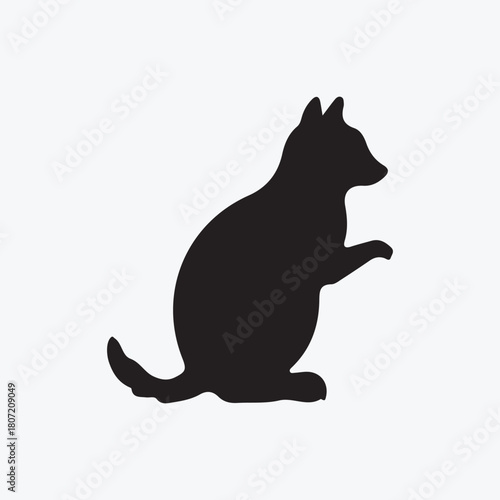 Wild Animal Silhouette Sitting Pose – Fox or Small Mammal Vector Illustration