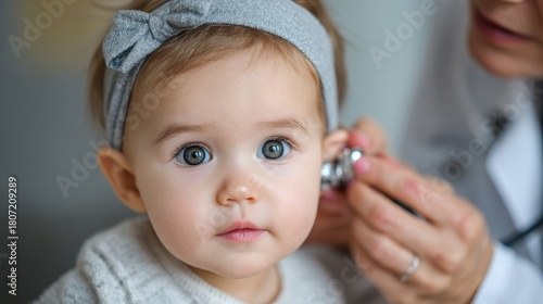 Doctor examines a baby s ears infant undergoes an impedance audiometry hearing test