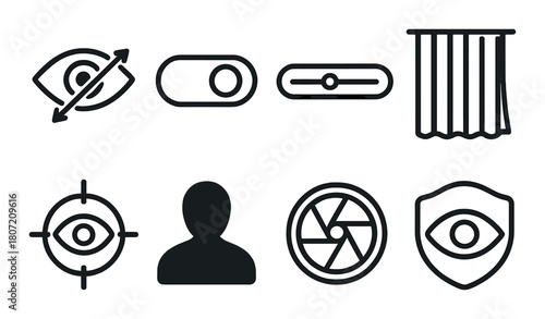 Black privacy-related icons on dark background