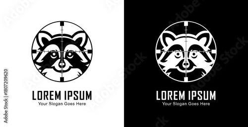 The logo design is in the shape of a raccoon head that is in the shot