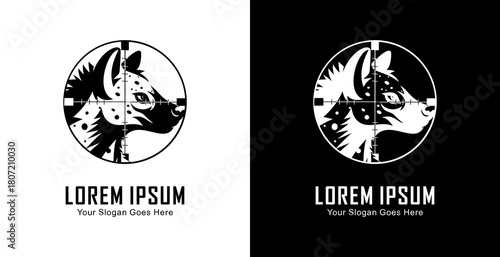 The logo design is in the shape of a hyena head that is in the shot