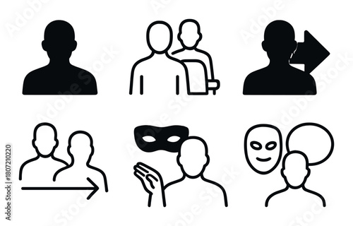 Silhouette icons representing identity, disguise, and anonymous interaction