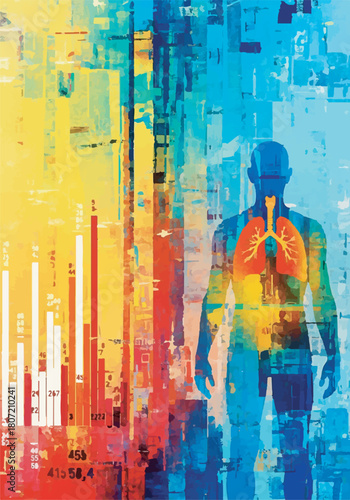 Abstract digital art of human silhouette and lungs on a scientific data technology background