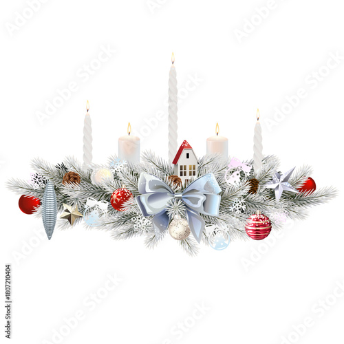 Vector Christmas Frozen Fir Decoration with Candles