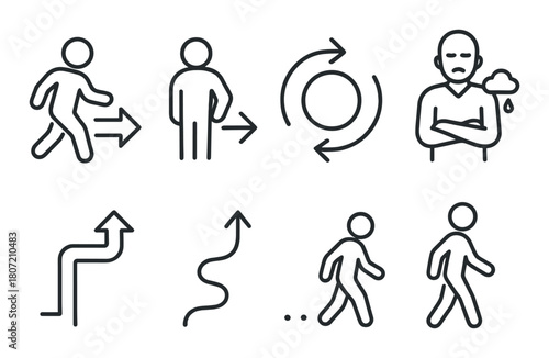 Monochrome line art: diverse human actions and emotions