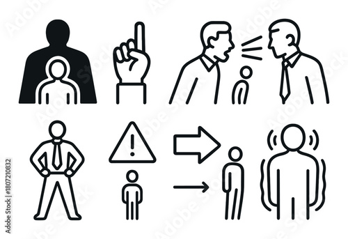 Black outline illustrations of body language and gestures