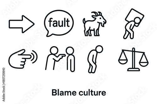 Conceptual representation of blame culture with symbols and icons