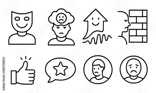 Emotional icon set: happy, sad, rising, blocked, approval, star, confused, disappointed