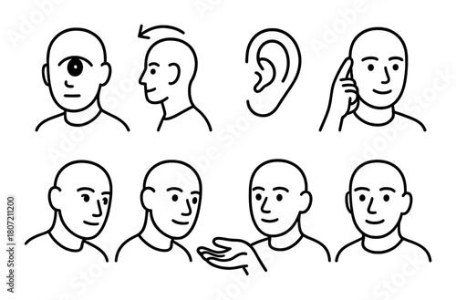 Facial expressions and gestures stick figure illustrations