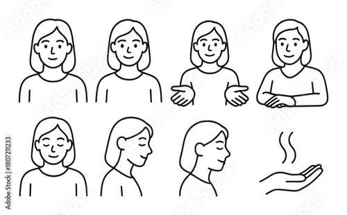 Mono sketches of female characters depicting various moods and gestures