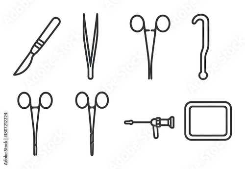 Outline of surgical instruments on dark background