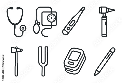 Outline of medical instruments on dark background