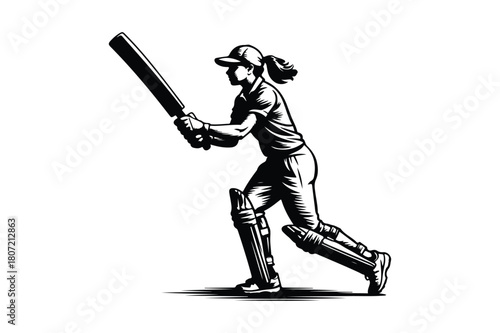 Sketch of a woman cricketer batting in action