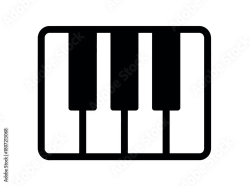 A minimalist illustration of three black piano keys on a white background.