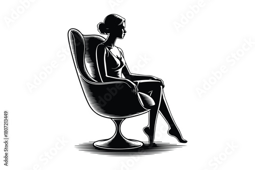 Elegant silhouette of a woman seated in a vintage armchair