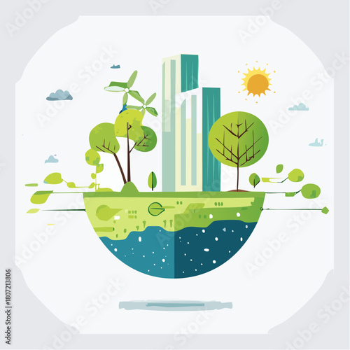 Embracing a green future, this conceptual design portrays an innovative smart city powered by sustainable energy, harmoniously integrated with nature and modern architecture