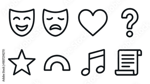 Theater and music icons on dark background