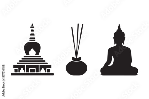 Buddhist symbols silhouette of stupa buddha and incense diffuser