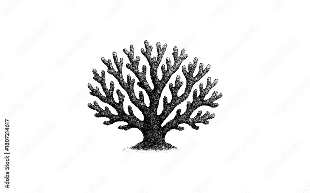 Obraz premium Detailed stippled coral branch with textured design on white background