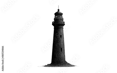 Vintage lighthouse silhouette in detailed black and white design