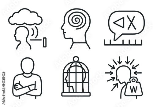 Abstract mental health icons on metallic background