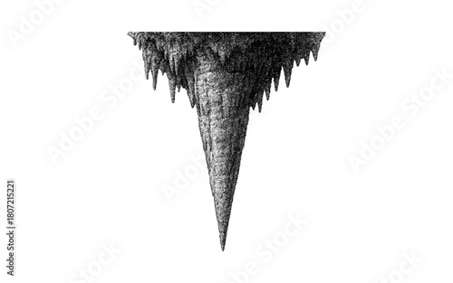 Hand drawn detailed stalactite in black and white isolated on white background