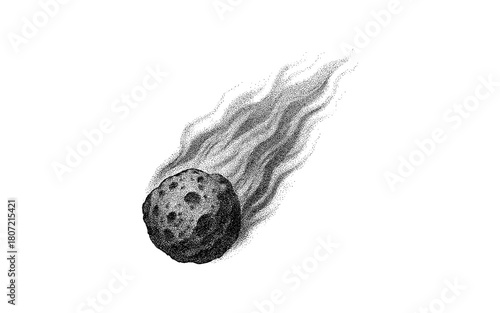 Vintage stippled meteor with fiery comet tail