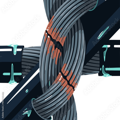 An abstract illustration depicts a damaged cable with a fractured exterior, hinting at potential electrical issues or infrastructure problems.