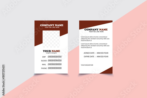 Corporate ID Card Template Design – Professional Business Badge Layout. Professional ID Card Layout – Editable Business Identity Badge Template. eps10