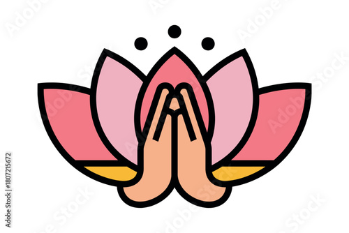 Lotus flower with praying hands symbolizes peace and enlightenment.