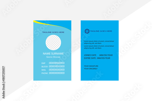 Office ID Card Layout in colorful, Simple and Modern Design, Ready-to-Use ID Card Template for Corporate Staff. Modern Employee ID Card Template – Clean Minimal Corporate Badge.