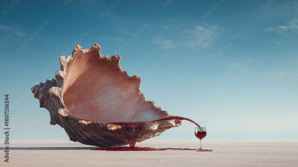 Fototapeta premium Seashells and red wine on the beach