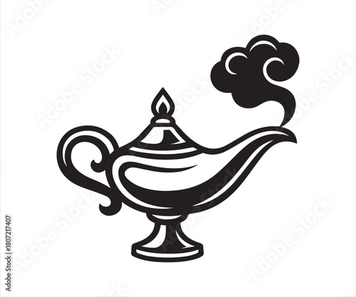 Magic Genie Lamp Silhouette with Smoke Illustration