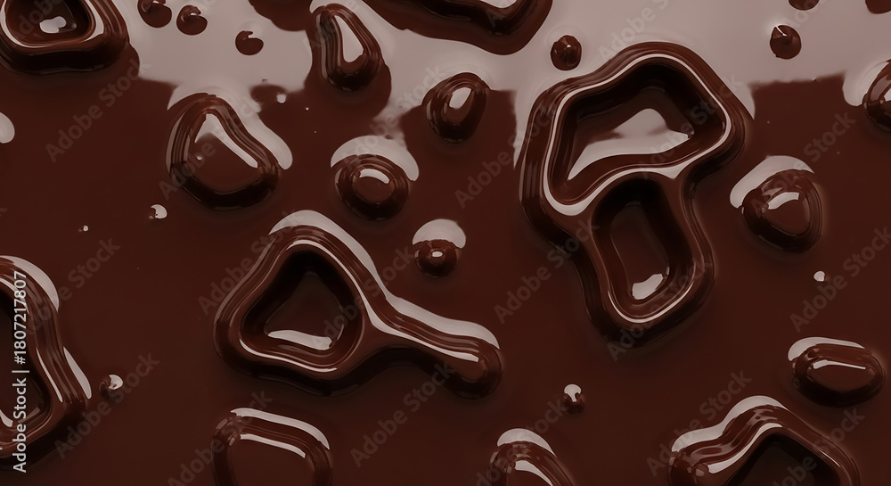 Fototapeta premium Rich Melted Dark Chocolate Swirls and Drops Background Texture