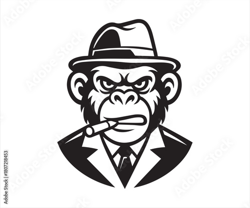 Gangster Gorilla Mascot with Hat and Cigar Illustration