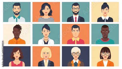 Diverse Set of People Avatars: Flat Vector Illustrations of Men and Women Faces for Business, Teams, and Social Media Profiles
