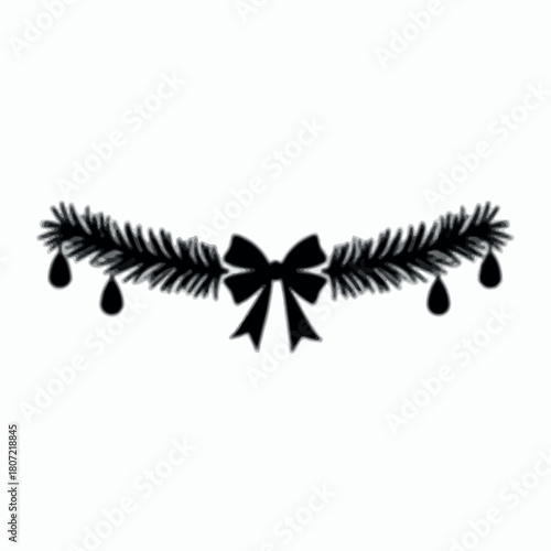 Monochrome Christmas Garland Swag Silhouette with Bow and Ornaments
