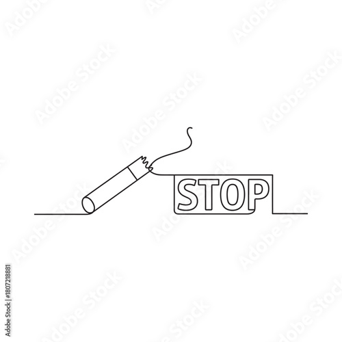 Dynamite stick with stop sign in minimalist line art style
