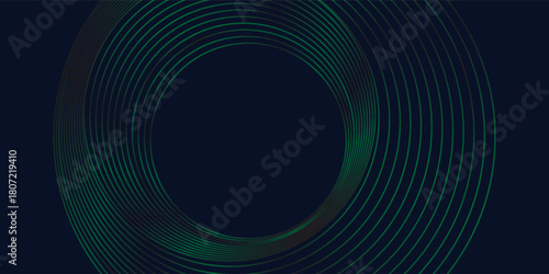 Round frame colorful green black light isolated on dark background. Abstract circles lines pattern. Vector illustration concept for music, digital, modern science, eps 10