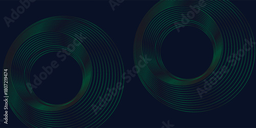 Round frame colorful green black light isolated on dark background. Abstract circles lines pattern. Vector illustration concept for music, digital, modern science, vector