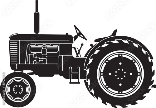 black silhouette of tractor on white background, vector
