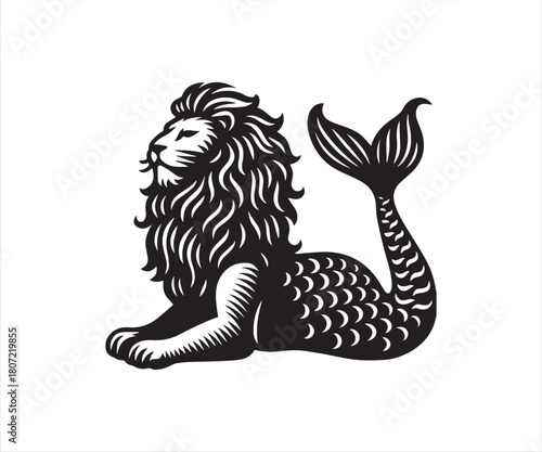 Fantasy Lion Mermaid Hybrid – Mythical Sea Creature Vector Illustration
